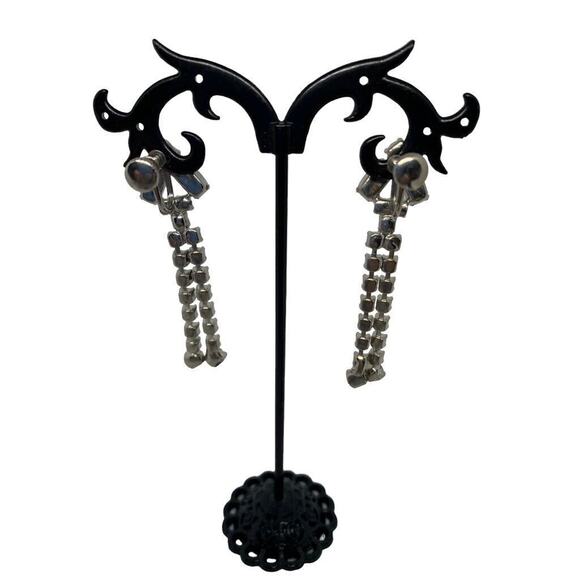 Vintage Drop Dangle Rhinestone Earrings Screwback Non-Pierced 2.25 Inches - Picture 9 of 11